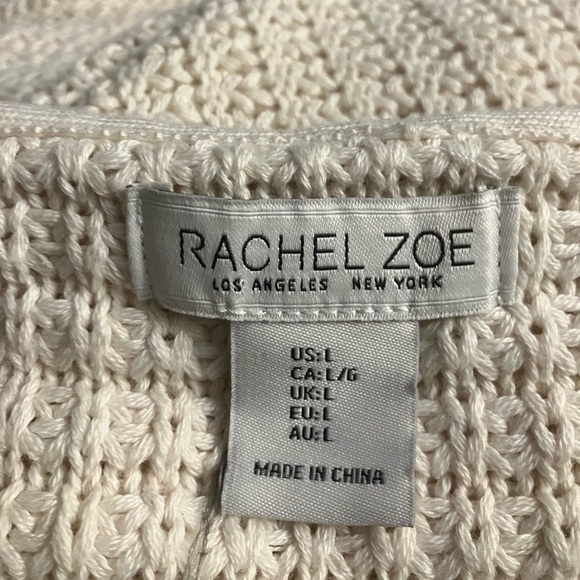Rachel Zoe Preppy Knit Popover Hoodie Sweater Ivory Cotton Blend Women’s Large - Picture 10 of 11